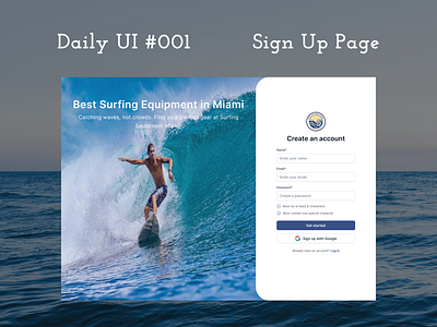 Daily UI #001 - Sign Up Page app daily ui day 001 graphic design homepage login page mobile sign up page surfing ui ux website