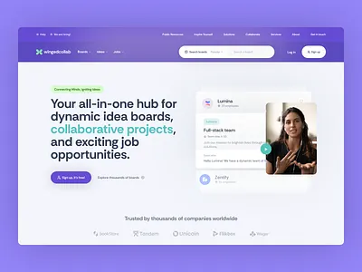 Startup Job Board Website branding call to action clean dashboard design find job hero hero job board job board job search platform jobs landing page platform purple saas website search ui website