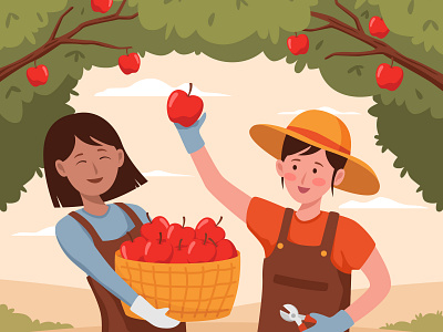 Apple Picking Activity activity apple fall farm farmer flat design graphic design harvest illustration picking summer wallpaper