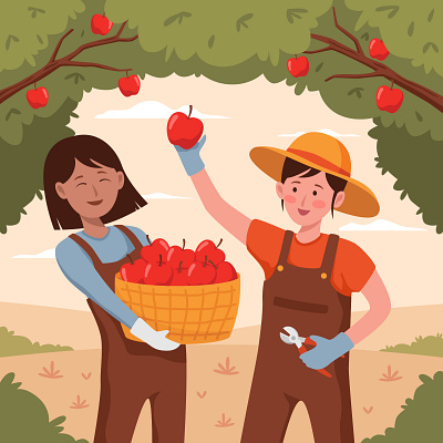 Apple Picking Activity activity apple fall farm farmer flat design graphic design harvest illustration picking summer wallpaper