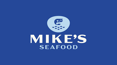 Mike's Seafood Logo & Branding Design blue branding crab fish food icon logo mark nautical negative space restaurant seafood shell takeaway type vector wave