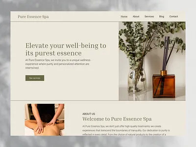 Pure Essence Spa: hero image aesthetic bohowebsite brengraphics clean femininewebsite hero homepage landingpage minimalist romanticismvintage sage skincare spa uidesigner uiux userexperience visualdesign webdesign wellness yoga