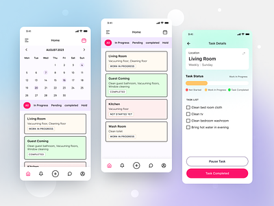 Maid Easy App - Home I Task Details branding create task design house wife houswives app illustration inspection app ios maid app maid assign maid easy task app task details task home task home page task management task status task view ui ux