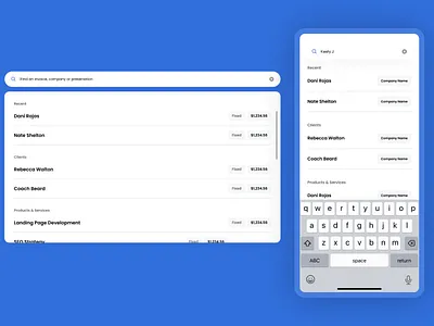 Desktop & Mobile Search for Project Management Product design expanded search mobile search product design project management saas project management search project mangement product responsive saas search ui uiux