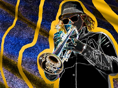 JAZZY VIBE (3 WORKS) abstract art atmospheric branding bright colorful graphic design image editing instrument jazz jazzman moody music musician photoshop player pop art saxophone trampet trampeter