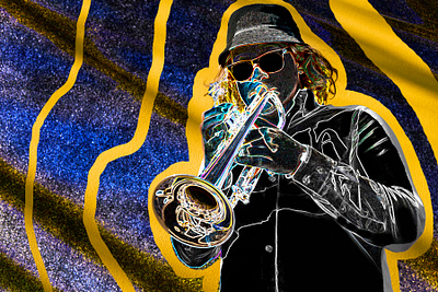 JAZZY VIBE (3 WORKS) abstract art atmospheric branding bright colorful graphic design image editing instrument jazz jazzman moody music musician photoshop player pop art saxophone trampet trampeter