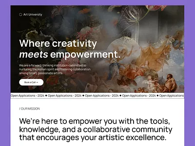 Art University Landing Page aesthetic art artistic branding brutalism graphic design landing design landing page landingpage minimal mobile design web design