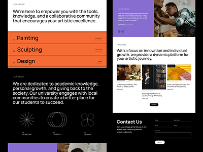 Art University Landing Page aesthetic art and crafts art university artistic branding brutalism brutalist educational graphic design landing page landingpage minimal school ui