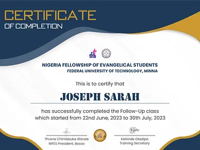 Certificate design for Nigeria fellowship of Evangelical Student graphic design
