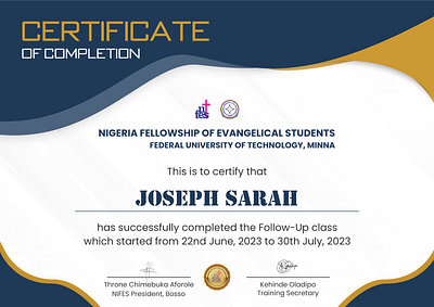 Certificate design for Nigeria fellowship of Evangelical Student graphic design