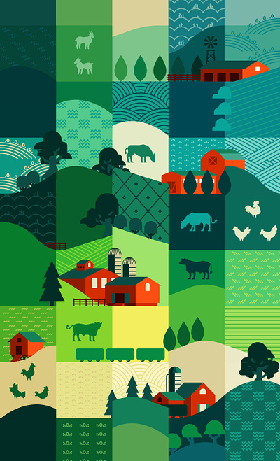Farm Slice abstract barn chicken cow farm fields goat grass house illustration landscape pattern rural silo
