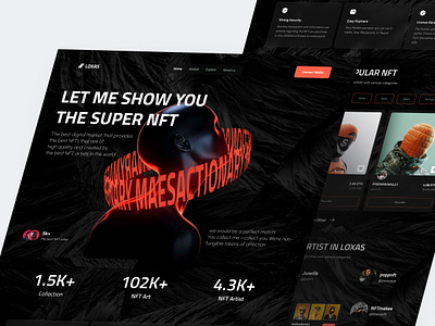 LOXAS - NFT Marketplace Landing Page 3d nft crypto dark mode design digital market elegant ilustration landing page landing page ui nft nft art nft design nft exploration nft marketplace nft website typography ui uiux web design