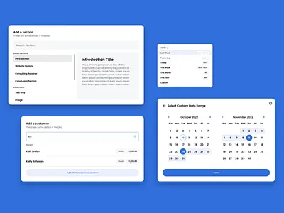 Modals & Popups for Project Management SAAS Product add customer add section date selection date selection modal design subscription ghostagent modals product design project mangement responsive saas modals saas project mangement subscritption ui ux