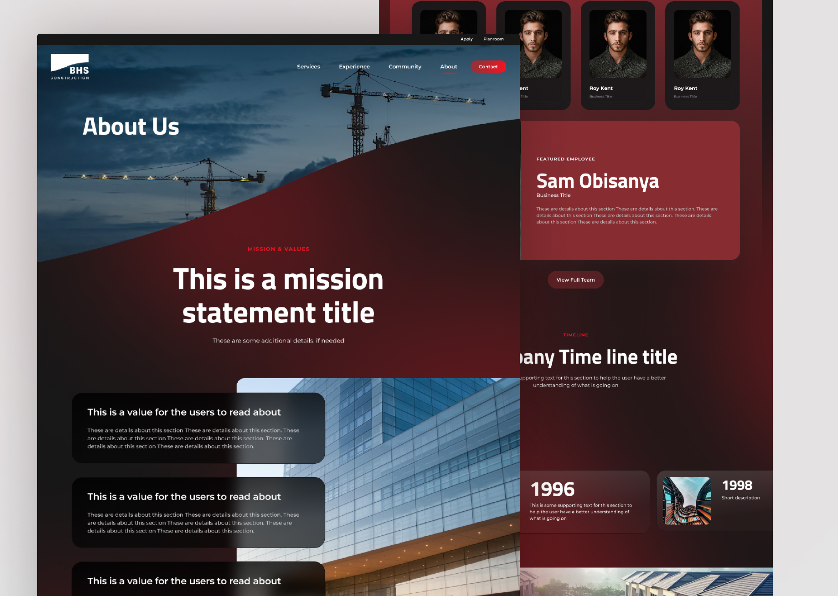 Example of Construction About Us page