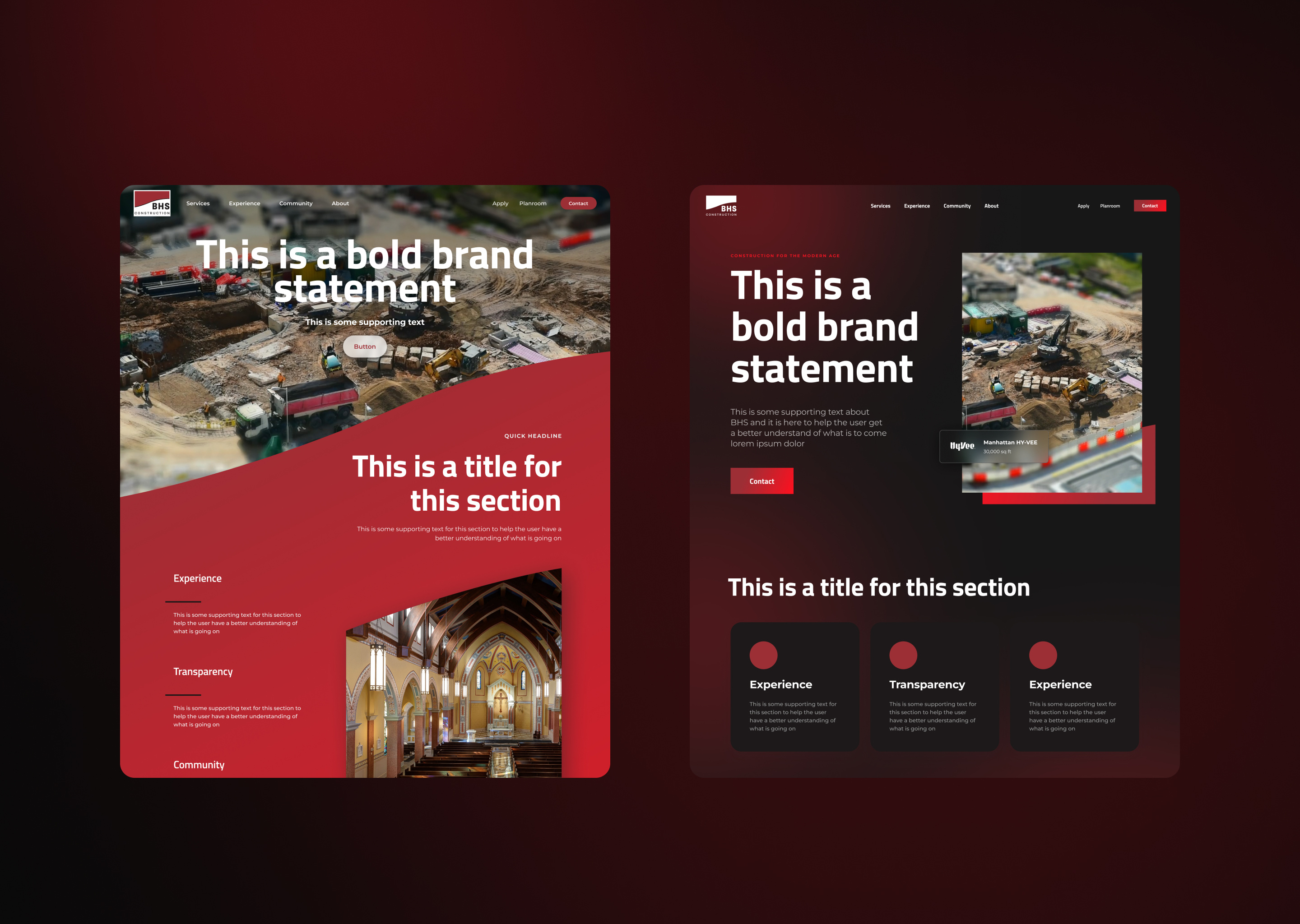 Construction Landing page design directions