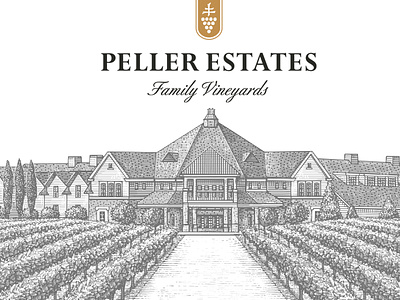 Peller Estates Label Illustrated by Steven Noble architecture artwork branding design engraving etching illustration landscape line art pen and ink scratchboard steven noble wine wine label woodcut