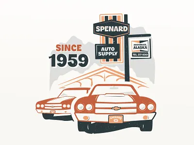 Spenard Auto Illustration auto auto parts car cars chevrolet chevy el camino graphic design hot rod illustration illustrator merch muscle car neon sign retro t shirt design vintage
