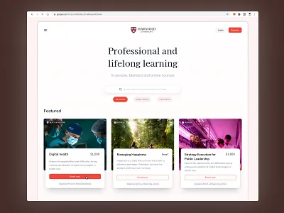 Harvard University - Hero Redesign 3d animation branding clean color design graphic design harvard hero illustration logo mobile motion graphics red redesign ui university ux web website