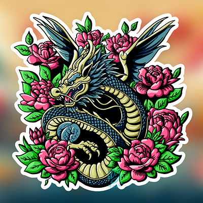 Year of the Dragon - Threadless Design Challenge design dragon drawing floral flower flowers graphic design illustration illustrator procreate rose roses tattoo threadless tshirt vector year of the dragon