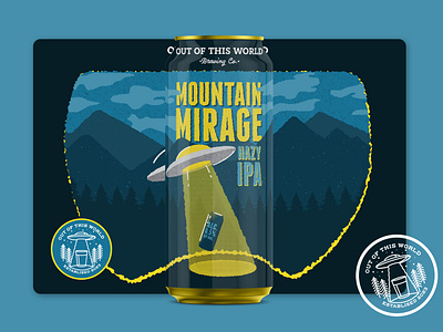 Out of this World Brewing Company: Mountain Mirage alien beer branding brewing can design forest graphic design illustration ipa logo packaging typography ufo vector