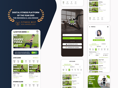 Activebarn Go - Wellness App for fitness, yoga, and mindfulness branding filter category fitness green health layout mobile app online class online exercise real project ui video on demand wellness