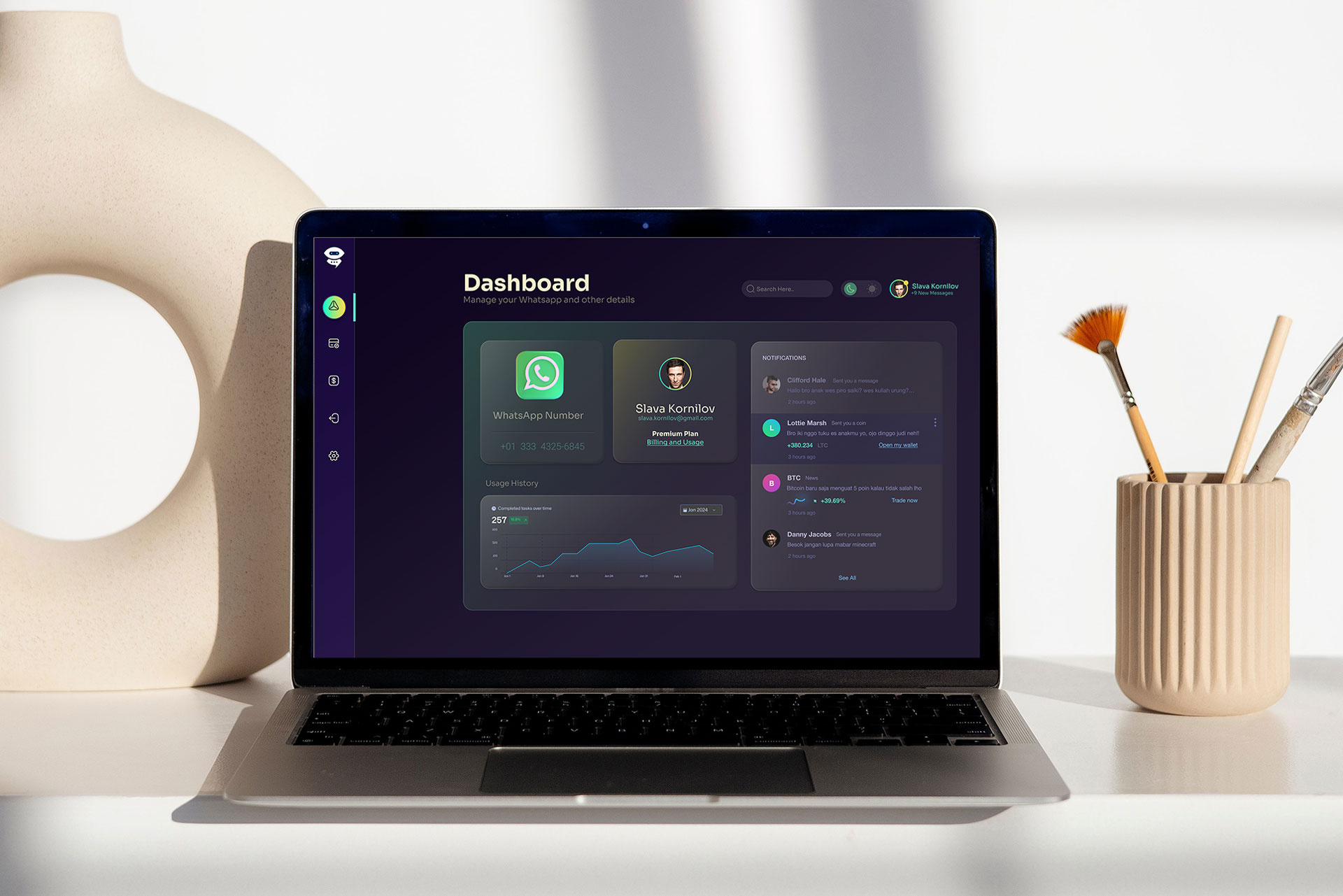 WappGPT Dashboard UI admin admin ui dark dashboard figma flowchart graphic design illustrator logo motion graphics photoshop sections shadows ui userflow vector workflow