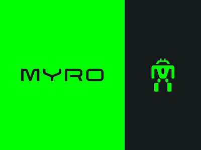Myro brand branding fan future futuristic green innovation knowledge lettering logo mascot network platform research robot robotics tech typography wordmark