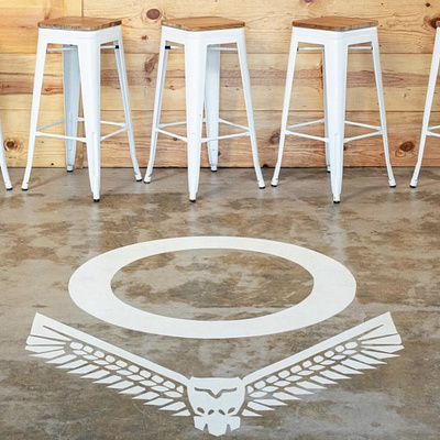 Hand painted floor for graphic for - Ojai Valley Brewery branding design egd environmental design hand painted illustration logo sign graphics sign painter sign painting