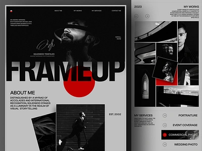 Frameup - Photographer Portfolio Landing Page Website bold design landing page modern personal personal branding photo photographer photography portfolio portfolio website professional ui ux web web design website website design