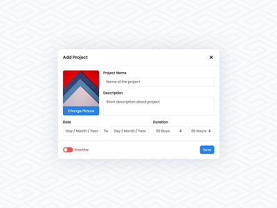 Add a Project Modal admin design ui ux website