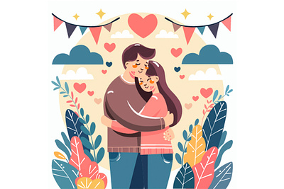 Valentine's Day with Couple Hugging Illustration celebration couple culture day gift heart illustration love romantic tradition valentine vector
