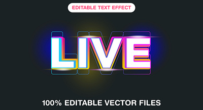 Live 3d editable text style Template 3d text effect glowing graphic design illustration live decoration live text mega realistic sport live trend vector text mockup