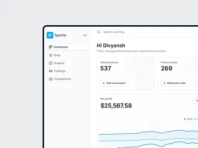 Sports Dashboard cards charts dashboard design graphs metrics overview product design saas sidebar ui ux
