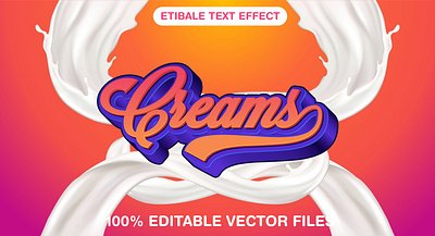 Creams 3d editable text style Template 3d text effect dessert graphic design illustration milky background snack sweet tasty vector text mockup