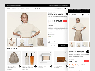 Zura - Ecommerce Landing Page cart checkout details ecommerce ecommerce landing page ecommerce website fashion home homepage landing page market purchase responsive shop shopping store t shirt wear web website