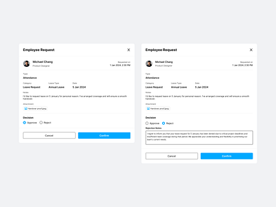 OneHR Dashboard - Request Modal design desktop hr dashboard management modal pop up request saas ui user interface ux web