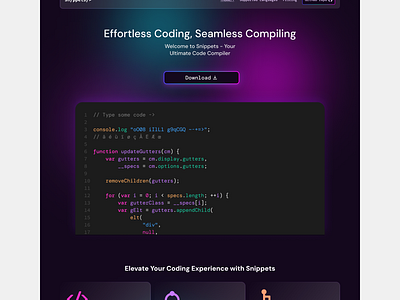 Snippets landing page code compiler graphic design productdesign ui uidaily uidesign uxdesign