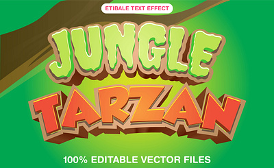 Jungle Tarzan 3d editable text style Template 3d text effect dark wood graphic design illustration jungle tarzan leaf vector text mockup