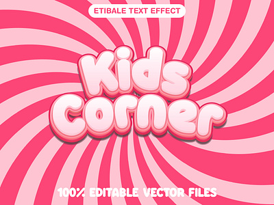 Kids Corner 3d editable text style Template 3d text effect comfort zone graphic design happy illustration invitation kids food kids fun day kids zone love vector text mockup