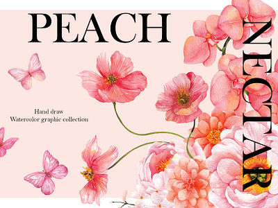 Peach Nectar. Color trend of 2024 color of the year colored hand draw pastel peach fuzz shapes spring watercolor