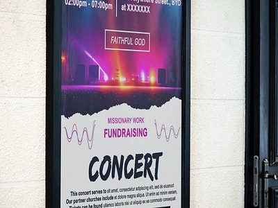 Concert of Praise band christian church colorful concert crowd design event fundraise fundraiser fundraising graphic design illustration neon pinks poster purples rock stage