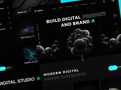 Groxy - Digital Studio Landing Page creative agency dark website design experience digital digital cretive digital product digital studio digital studio landing page graphic design landing page landing page 2024 landing page inspiration modern modern digital studio agency ui uiux ux website website agency