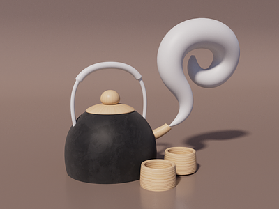 3D Model of a Kettle with Cups 3d 3d art 3d model 3d render art c4d cinema4d coffee creativeart cup design kettle tea