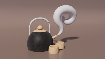 3D Model of a Kettle with Cups 3d 3d art 3d model 3d render art c4d cinema4d coffee creativeart cup design kettle tea