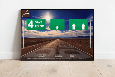 Highway arrows banner bare brown clouds countdown days desert graphic design highway road sign sun