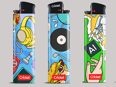 Cricket Lighters thematic illustrations branding cartoon cricket lighters design food illustration graphic design illustration lighter lineart myths product illustration ufo vector