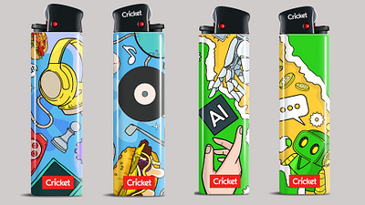 Cricket Lighters thematic illustrations branding cartoon cricket lighters design food illustration graphic design illustration lighter lineart myths product illustration ufo vector