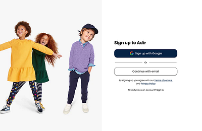 Sign up page kids store sign up page web