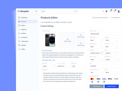 Product Editor Page | Ecommerce Dashboard color theory dashboard design system desktop design ecommerce grid systems illustrator interaction design prototyping responsive design typography ui design user experience user interface ux design visual design wireframing