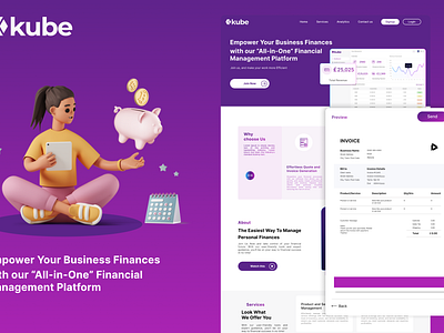 Kube: Finance management for small enterprises finance graphic design invoice landing page management money tnc trynocode ui ux